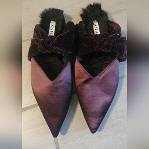 Zara Women's Burgundy Velvet Shoes